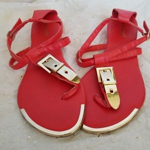 Dollhouse cherry red sandal gold buckle and toe
